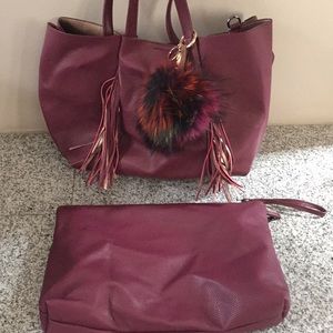 Plum Shoulder Bag With Mini Inside Bag